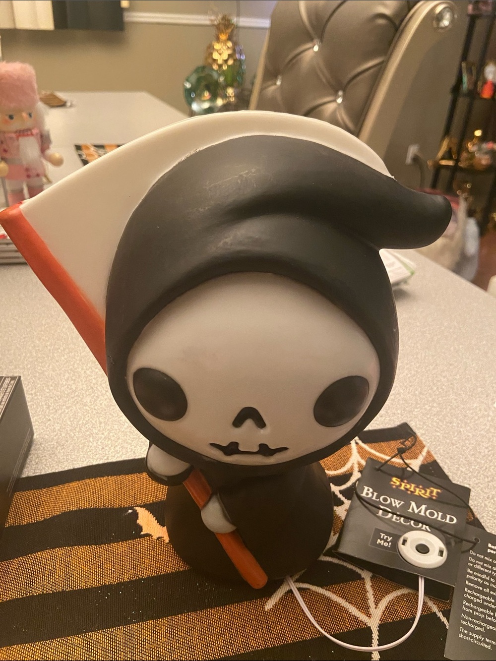 Cute Black and White Grim Reaper Figurine Home Accent light up